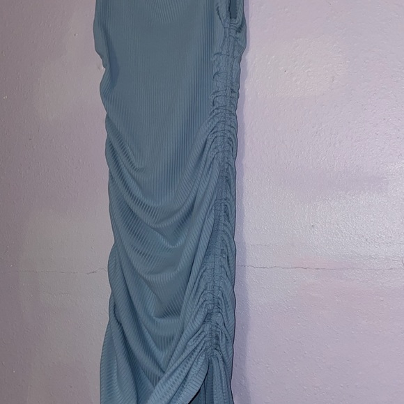 Light Blue Ribbed and Ruched Dress - Picture 2 of 2